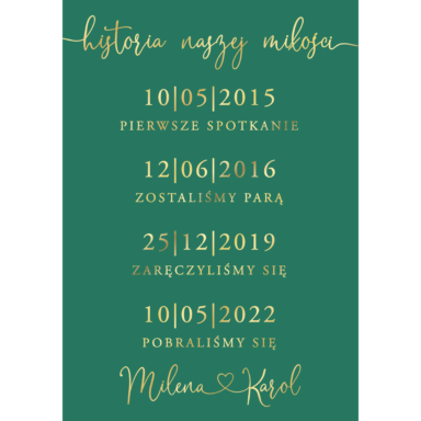 Tablica "Historia miłości" w2 ze złoconymi napisami, kolory do wyboru