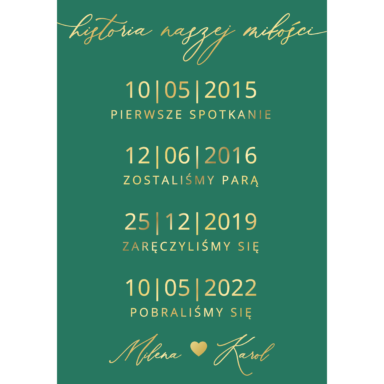 Tablica "Historia miłości" w3 ze złoconymi napisami, kolory do wyboru