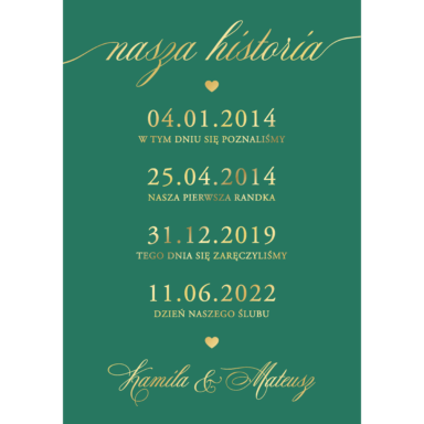 Tablica "Historia miłości" w5 ze złoconymi napisami, kolory do wyboru