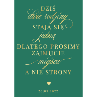 Tablica „Zajmijcie miejsca a nie strony” w1 ze złoconymi napisami, kolory do wyboru