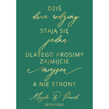 Tablica „Zajmijcie miejsca a nie strony” w2 ze złoconymi napisami, kolory do wyboru