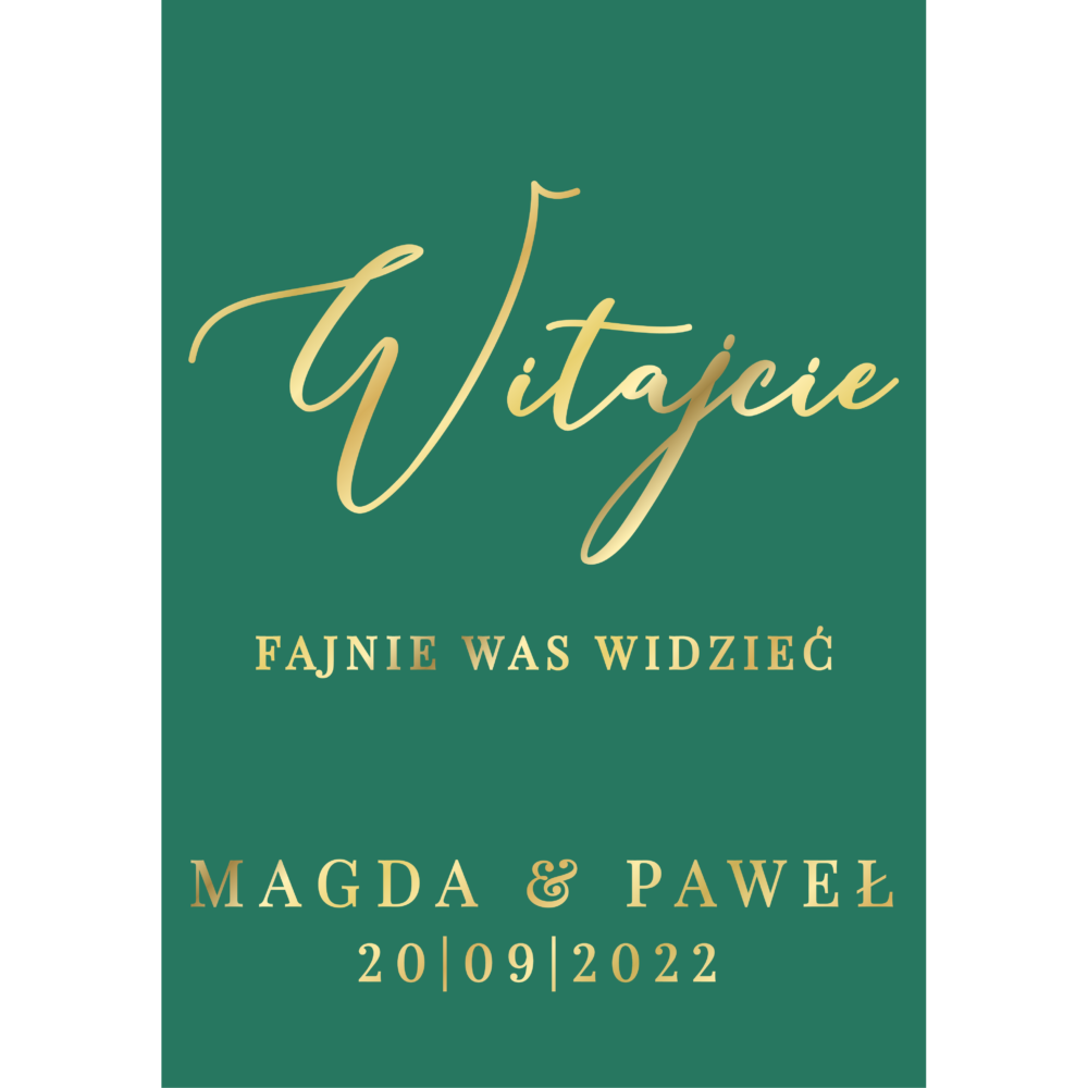 Tablica powitalna w9 ze złoconymi napisami, kolory do wyboru