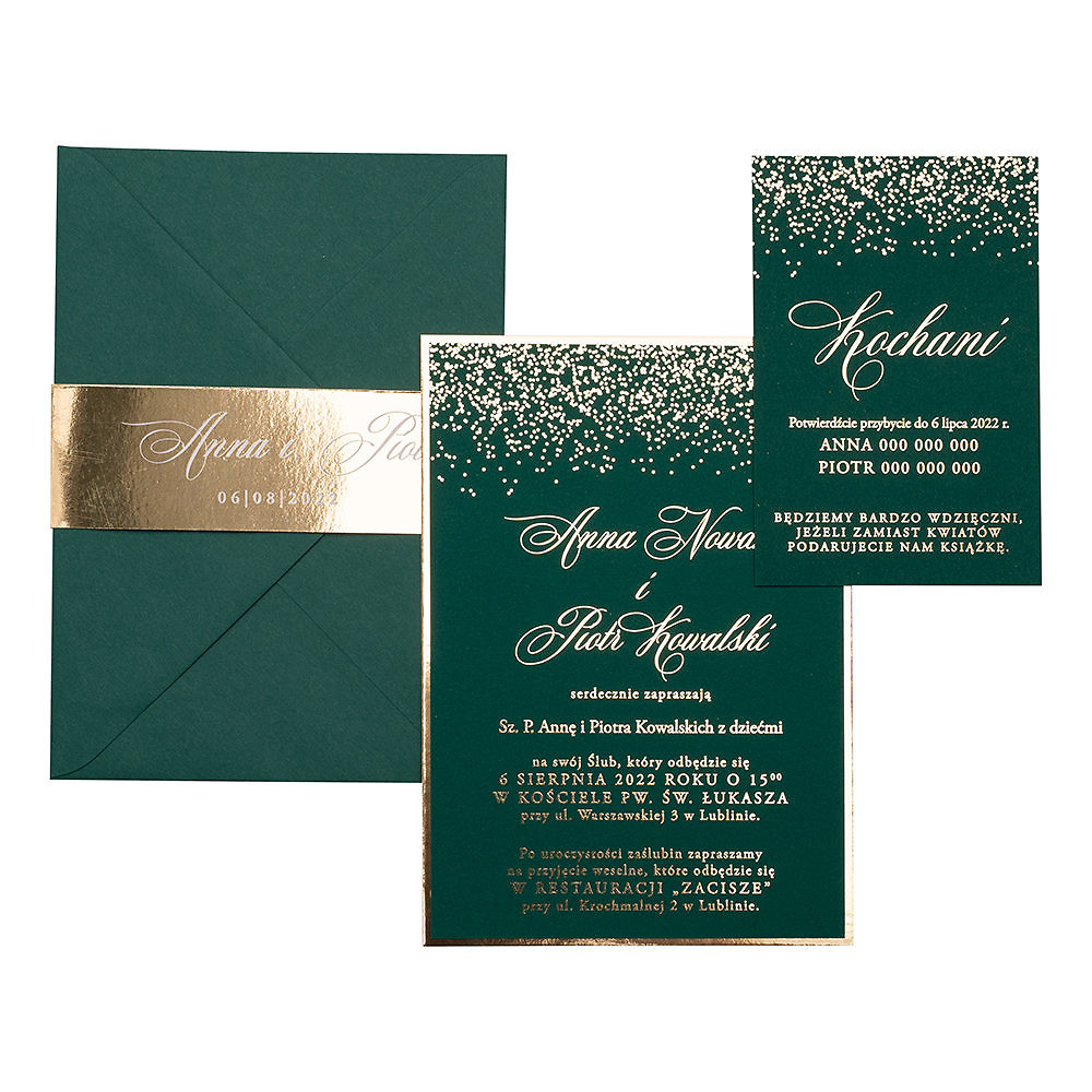 Zaproszenia ślubne English green Sparkle