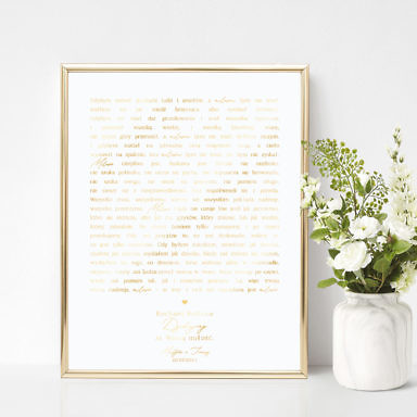 Podziękowanie ślubne dla rodziców w złotej ramie Hymn o miłości w1