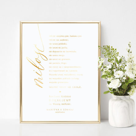 Podziękowanie ślubne dla rodziców w złotej ramie Hymn o miłości w3