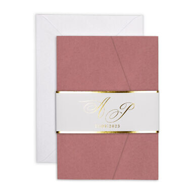 Zaproszenia ślubne kolorowy folder ze złoceniem rosebud marsala
