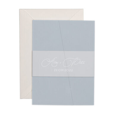 Zaproszenia ślubne folder skos steel dusty blue gipsówka