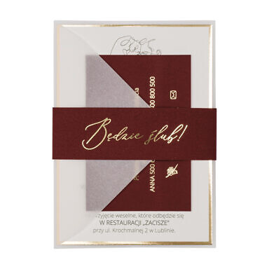 Zaproszenia ślubne Misty w106 bordeaux bordowy