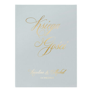 Jasnoniebieska księga gości na życzenia z metalicznym złoceniem na froncie