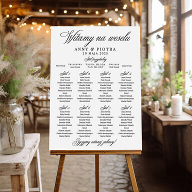 Plan stołów weselnych z czarnym nadrukiem