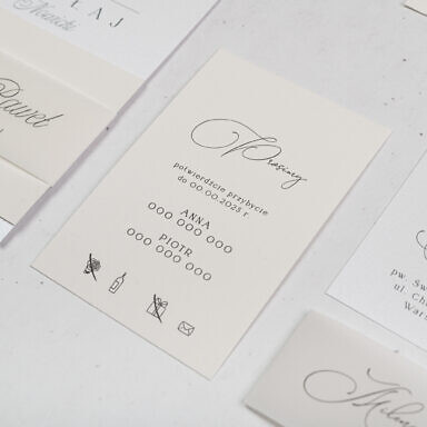 Minimalistyczne zaproszenie ślubne z kolorową kartą główną z bilecikiem