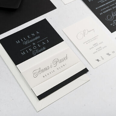 Minimalistyczne zaproszenie ślubne z kolorową kartą główną z bilecikiem