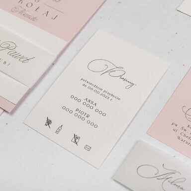 Zaproszenie ślubne z bilecikiem z potwierdzeniem przybycia