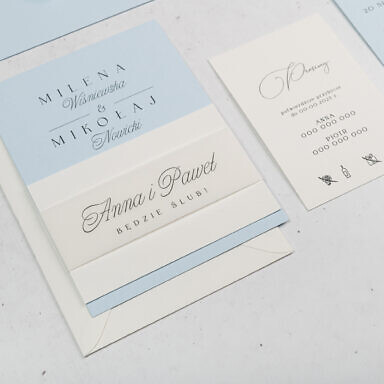 Zaproszenie ślubne z ozdobnego papieru z bilecikiem i opaską