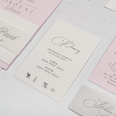 Minimalistyczne zaproszenie ślubne z kolorową kartą główną z bilecikiem