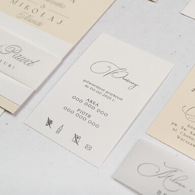 Minimalistyczne zaproszenie ślubne z kolorową kartą główną z bilecikiem