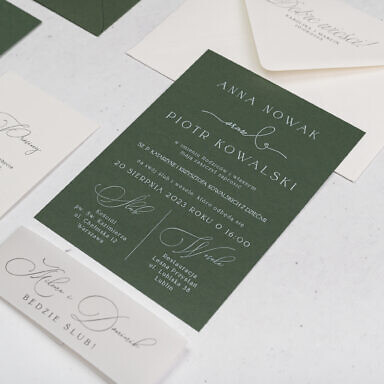 Minimalistyczne zaproszenie ślubne z kolorową kartą główną z bilecikiem