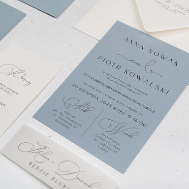 Minimalistyczne zaproszenie ślubne z kolorową kartą główną z bilecikiem