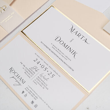 Zaproszenie ślubne z elementami złoconymi