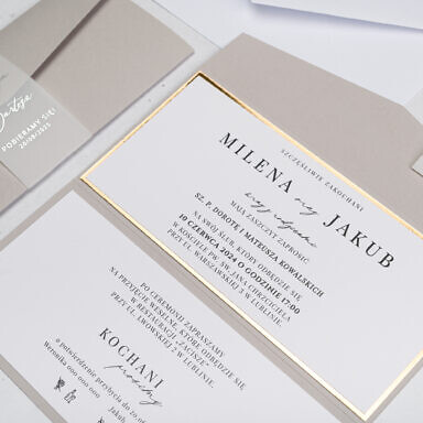 Zaproszenie ślubne z elementami złoconymi