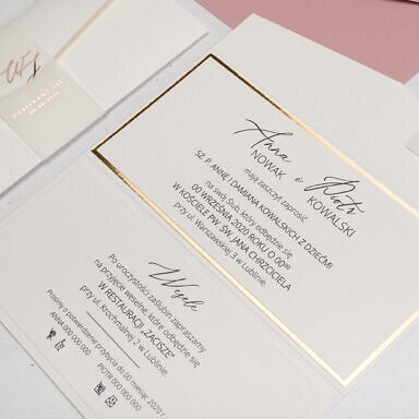 Podłużne zaproszenie na ślub i wesele z opaską