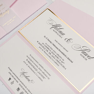 Zaproszenie na ślub i wesele z bawełnianym środkiem i czarnym drukiem