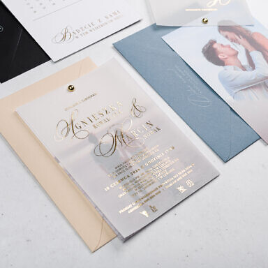 Zaproszenie na ślub i wesele na kalce ze zdjęciem młodej pary