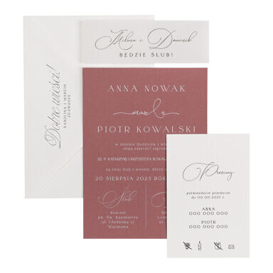Minimalistyczne zaproszenia ślubne karta Rosebud Marsala