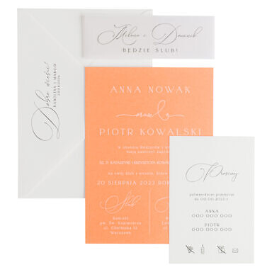 Minimalistyczne zaproszenia ślubne karta Arancio pomarańczowe