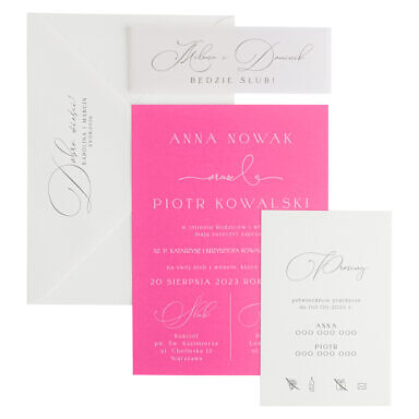 Minimalistyczne zaproszenia ślubne karta Bougainvillee intensywny róż