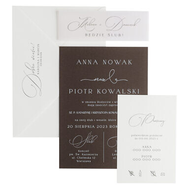 Minimalistyczne zaproszenia ślubne karta Cacao czekoladowe
