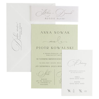 Minimalistyczne zaproszenia ślubne karta Crush kiwi