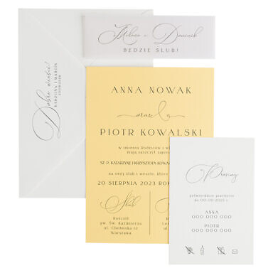 Minimalistyczne zaproszenia ślubne karta Giallo cytrynowe