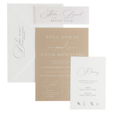 Minimalistyczne zaproszenia ślubne karta Noce brązowe