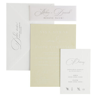 Minimalistyczne zaproszenia ślubne karta Sage pistacjowe