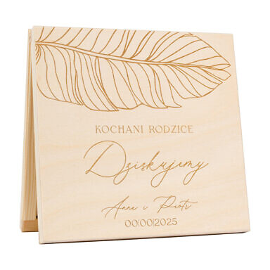 Podziękowanie w drewnianym pudełku z grawerunkiem egzotyczny liść
