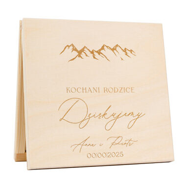 Podziękowanie w drewnianym pudełku z grawerunkiem góry