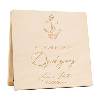 Podziękowanie w drewnianym pudełku z grawerunkiem kotwica