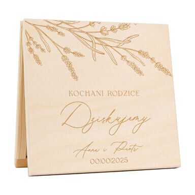 Podziękowanie w drewnianym pudełku z grawerunkiem lawenda
