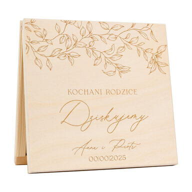 Podziękowanie w drewnianym pudełku z grawerunkiem listki