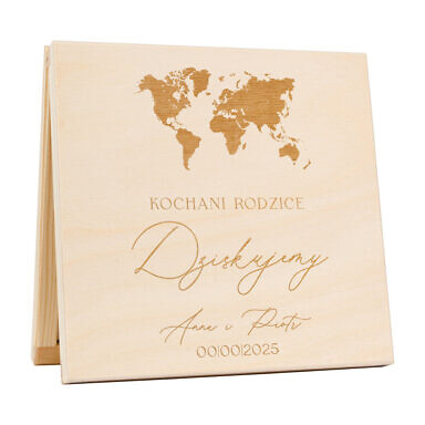Podziękowanie w drewnianym pudełku z grawerunkiem mapa