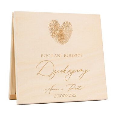 Podziękowanie w drewnianym pudełku z grawerunkiem odciski palców