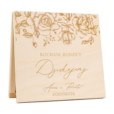 Podziękowanie w drewnianym pudełku z grawerunkiem róże