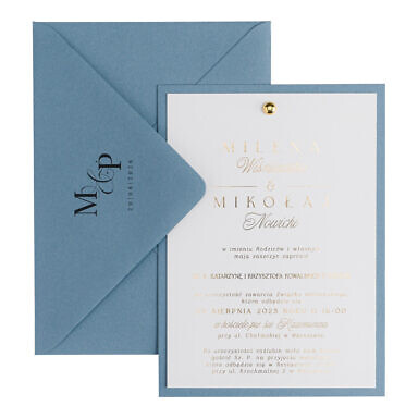 Zaproszenia ślubne ze złoceniem i nitem acqua