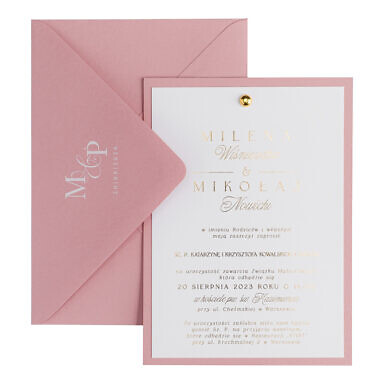 Zaproszenia ślubne ze złoceniem i nitem old rose