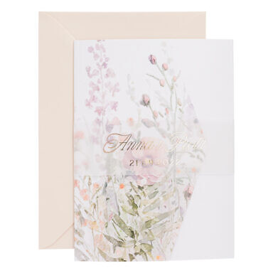 Zaproszenia w kwiatowym folderze ze złoceniem w1