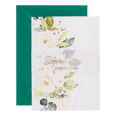 Zaproszenia w kwiatowym folderze ze złoceniem w10