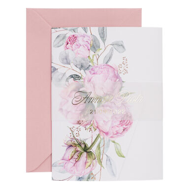 Zaproszenia w kwiatowym folderze ze złoceniem w13