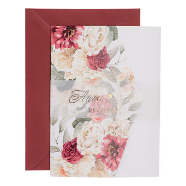 Zaproszenia w kwiatowym folderze ze złoceniem w3