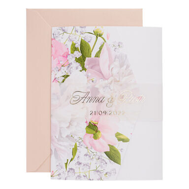 Zaproszenia w kwiatowym folderze ze złoceniem w6